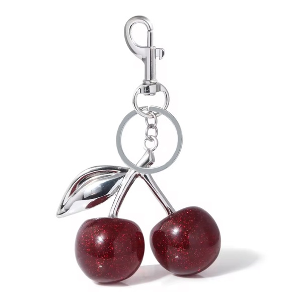 Deep Red Cherry 🍒 Bag Charm, Keychain with Silver Accents - Picture 1 of 1